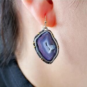 Stylish Drop Earrings Gold Plated Irregular Faux Purple Stone Pendant